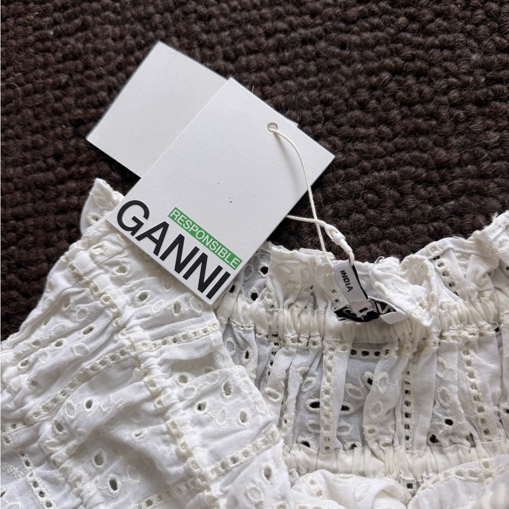 Ganni White Broderie Eyelet Mini Skirt - Picture 4 of 5